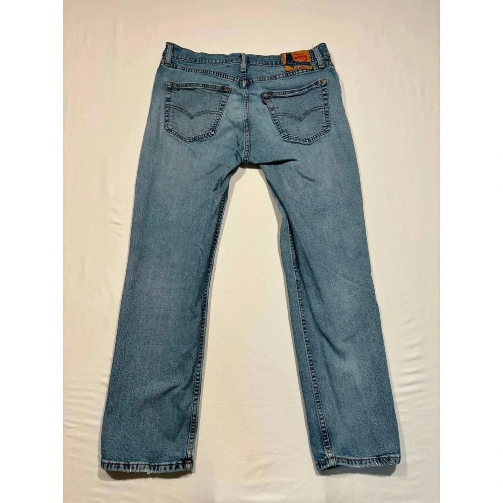 Levis 514 Straight Leg Mens Light‎ Wash Distressed Blue Denim Jeans 36x30